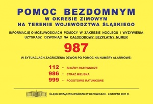 plakat &quot;Pomoc bezdomnym na terenie województwa śląskiego&quot;.